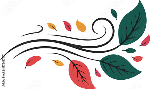 A beautiful illustration of autumn leaves blowing in the wind. Transparent isolated vector png