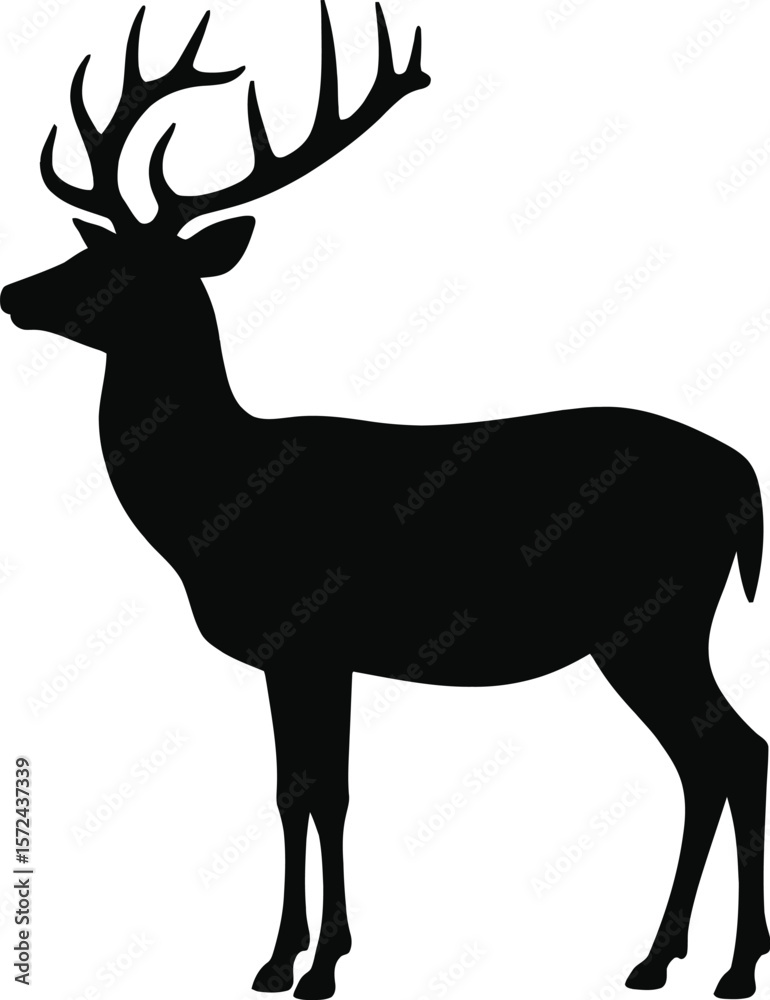 Fototapeta premium Vector art of silhouette of a majestic deer standing proudly, isolated on white background