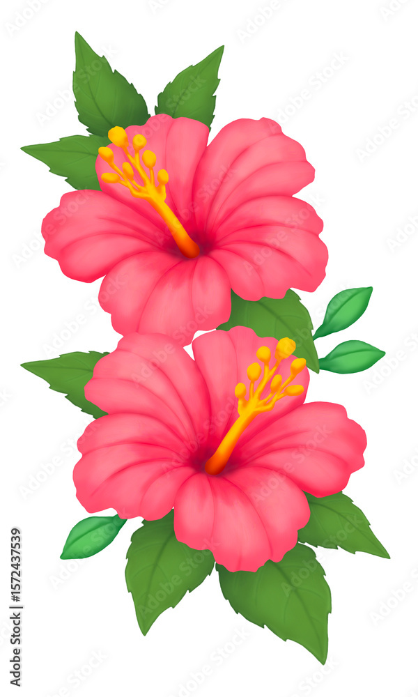 Obraz premium Bright colorful composition of flowers with buds and leaves. Digital drawing