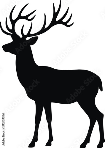 Vector art of silhouette of a majestic stag with large antlers isolated on white background