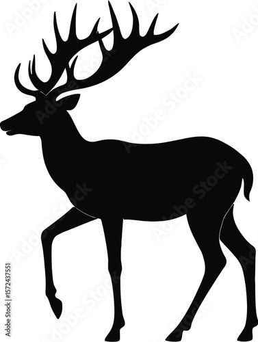 Vector art of silhouette of a majestic stag with large antlers isolated on white background