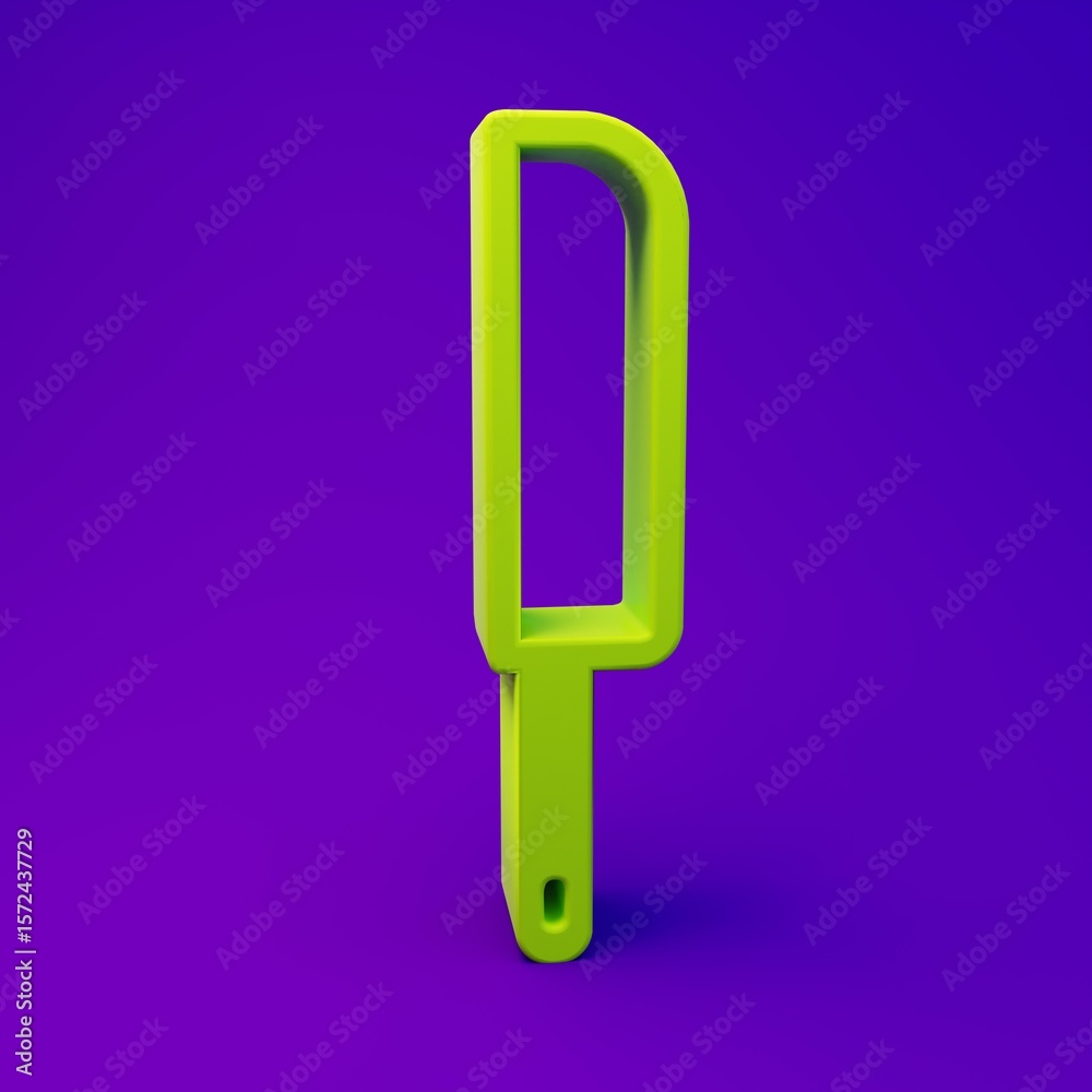 Green Knife icon isolated on purple-blue background. Cutlery symbol. Minimalism concept. 3D render illustration Green Knife icon isolated on purple-blue background. Cutlery symbol. Minimalism concept. 3D render illustration