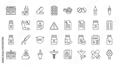 Medicine, Pharmacy, and Healthcare Line Icon Set