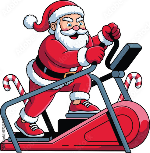 Santa Claus Workout On A State-of-the-Art Stair Climber Machine