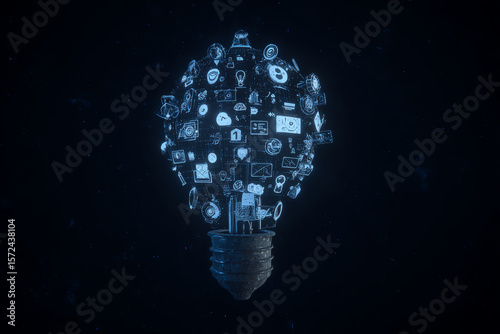 Innovative mindmap showcasing brainstorming flow and strategy with logic in light bulb design