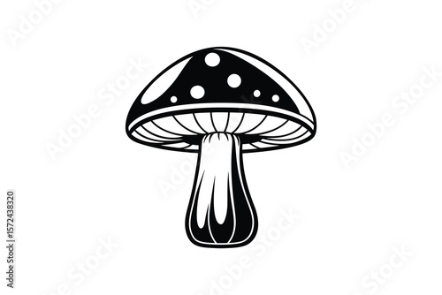 Simple Black and White Mushroom Illustration with Spots on the Cap