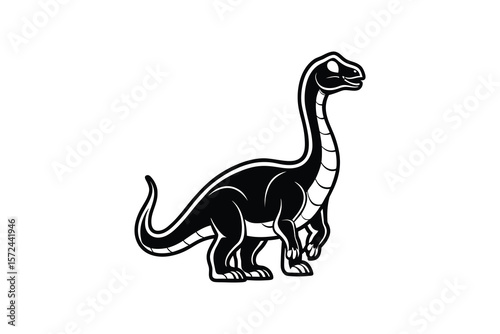 Black and White Cartoon Illustration of a Brachiosaurus Dinosaur