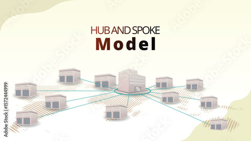 hub and spoke model concept. Distribution model with main center (hub) and branches (spoke). supply chain management concept vector illustration.