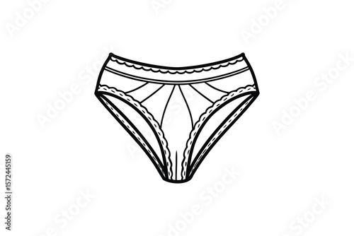 Elegant Panties with Lace Trim in Black and White Outline