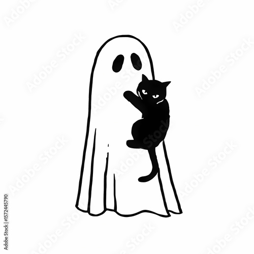 halloween ghost cartoon with black cat