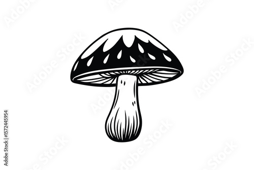 Monochrome Mushroom Illustration with Spots on Cap for Design Elements
