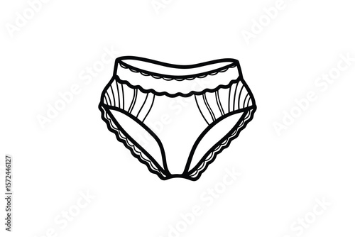 High waisted briefs with lace trim black and white outline illustration
