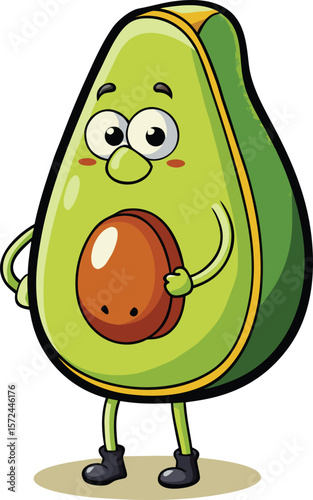 Cute Avocado Cartoon Character with Big Eyes and a Friendly Smile Standing Upright Illustration