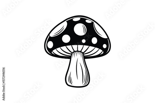 Monochrome Mushroom Illustration with Spots Simple and Bold Design