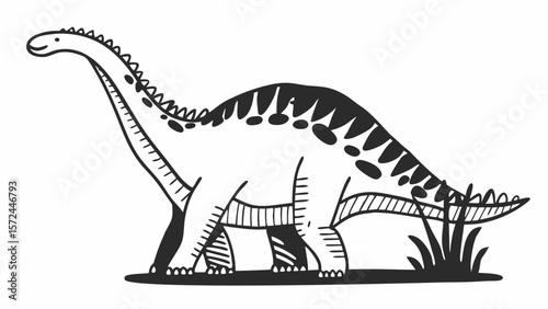 Brontosaurus Dinosaur Line Drawing – Prehistoric Herbivore Black and White Illustration
