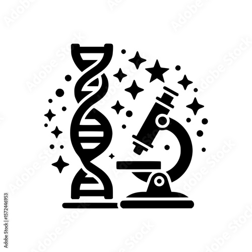 Microscope and dna helix symbolizing scientific discovery and genetics research