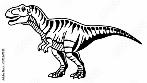 Tyrannosaurus Rex Black and White Drawing – Striped Dinosaur Clipart Illustration