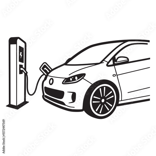 Electric car being charged at a charging station a modern transportation concept