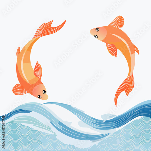 金魚と水流の和風サマーフレーム