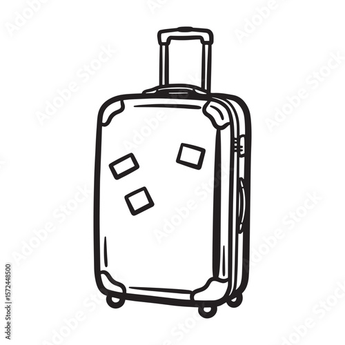 Hand drawn travel suitcase illustration black and white perfect for journey vacation and tourism