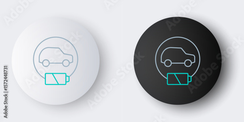 Line Electric car and electrical cable plug charging icon isolated on grey background. Renewable eco technologies. Colorful outline concept. Vector