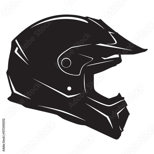Silhouette of a protective motorcycle helmet for extreme sports activities black and white vector graphic
