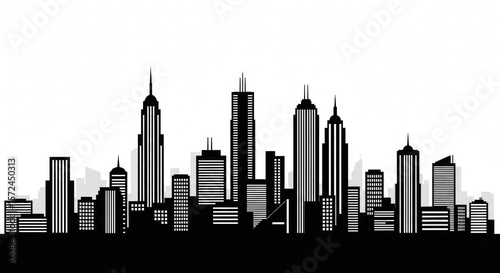Black and White Cityscape Silhouette Depicting Modern Urban Architecture
