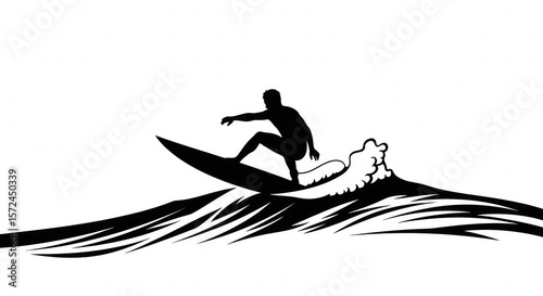 Silhouette of a Surfer Riding a Wave