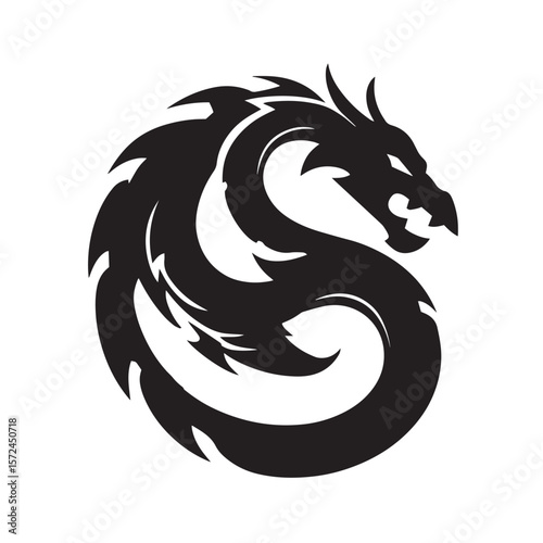Black dragon tribal tattoo design vector illustration with an animal head silhouette