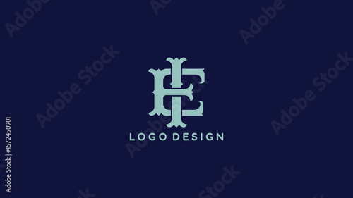 Abstract EI monogram logo with golden molecule-inspired design on navy background, great for biotech, innovation, or tech business branding