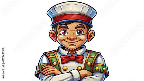 Portrait of confectioner in uniform with crossed arms on white background closeup