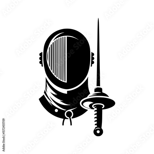 Fencing mask and sword silhouette symbolizing sport and competition