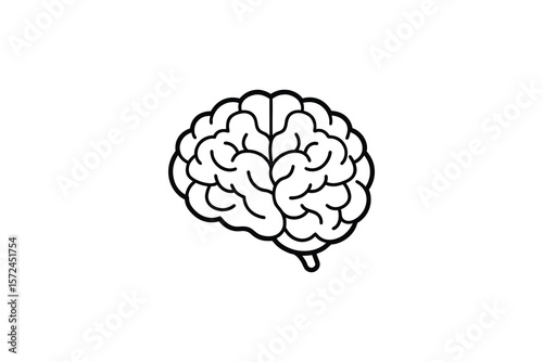 Human Brain Anatomy Illustration in Black and White Detailed Silhouette Style