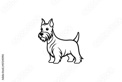 Elegant Scottish Terrier Dog Line Art Illustration in Silhouette Style on a Clean White Background silhouette