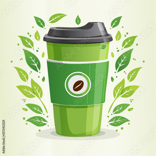 modern green reusable coffee cup for sustainable lifestyle