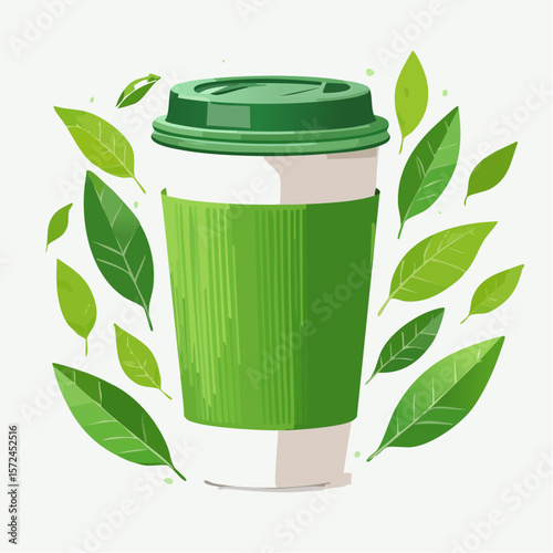 modern green reusable coffee cup for sustainable lifestyle