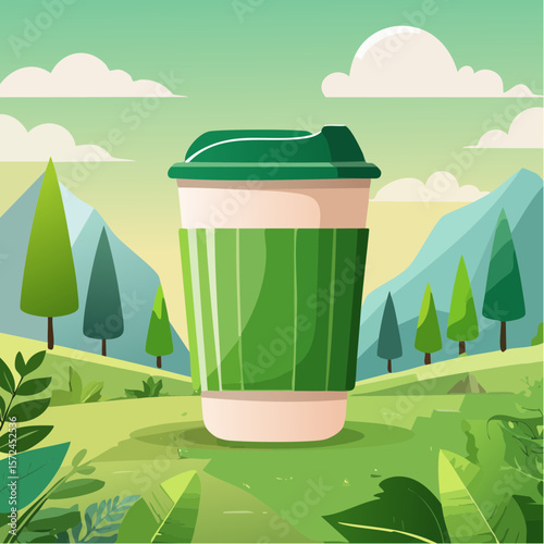 modern green reusable coffee cup for sustainable lifestyle