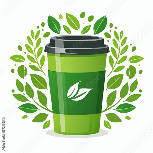 modern green reusable coffee cup for sustainable lifestyle