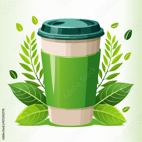 modern green reusable coffee cup for sustainable lifestyle