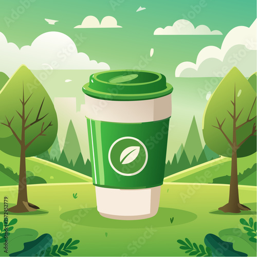 modern green reusable coffee cup for sustainable lifestyle