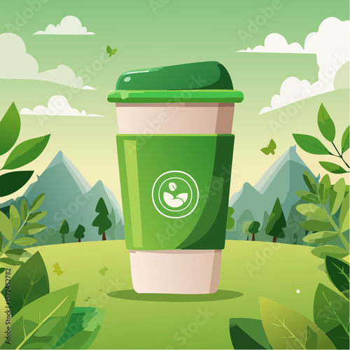 modern green reusable coffee cup for sustainable lifestyle