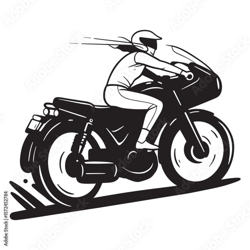 Vector illustration of a motorcyclist riding a classic motorcycle at high speed