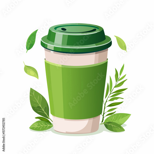modern green reusable coffee cup for sustainable lifestyle