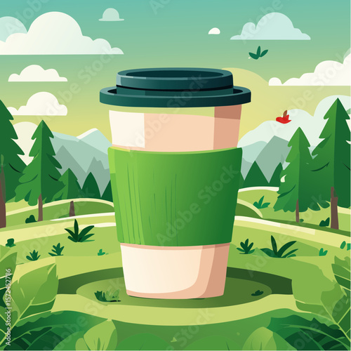 modern green reusable coffee cup for sustainable lifestyle