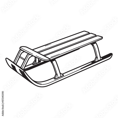 Vintage wooden sleigh illustration depicting winter fun and recreational activities for children