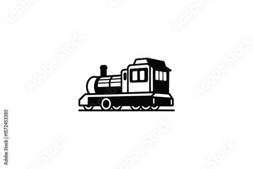 Vintage Locomotive Train Engine with Detailed Silhouette Design on White Background silhouette