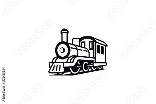 Vintage Steam Train Illustration in Black and White Silhouette Style on a White Background silhouette