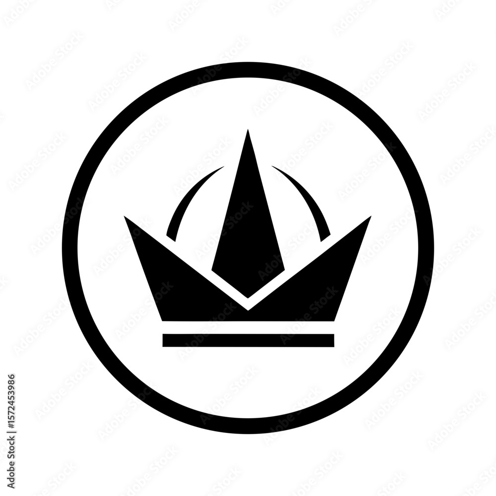 Minimalist crown icon inside circular frame for royalty luxury beauty or fashion branding Minimalist crown icon inside circular frame for royalty luxury beauty or fashion branding
