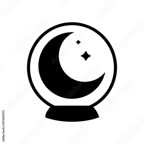 Minimalist crystal ball and moon icon for mystical spiritual and astrology themed designs