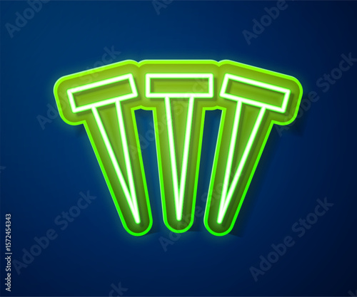 Glowing neon line Metallic nails icon isolated on blue background. Vector